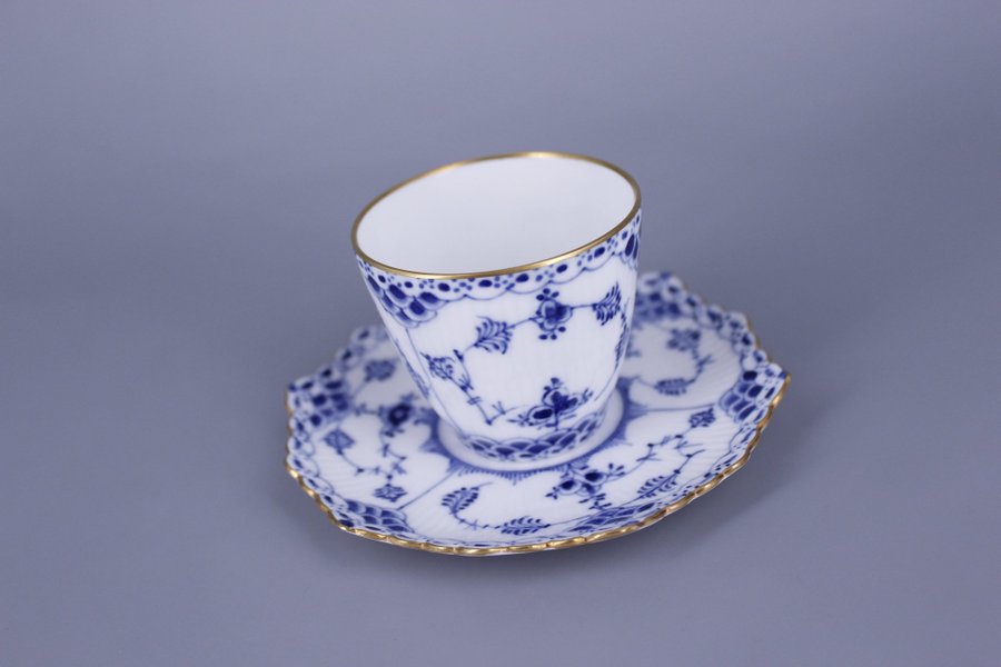 Royal Copenhagen Blue Fluted Full Lace GOLD RIMS 1038 Cup and Saucer