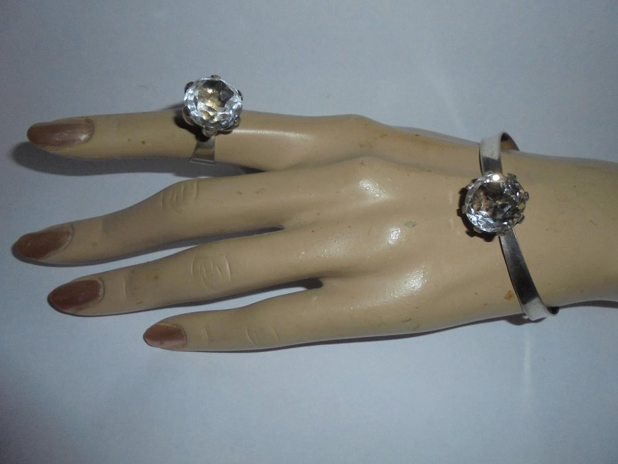 armband och ring i silver med bergkristall vintage