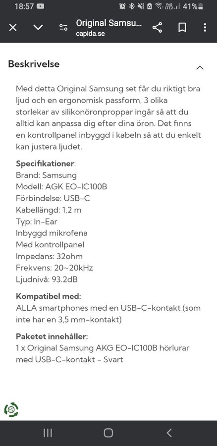 AKG EO-IC100B Hörlurar med USB-C