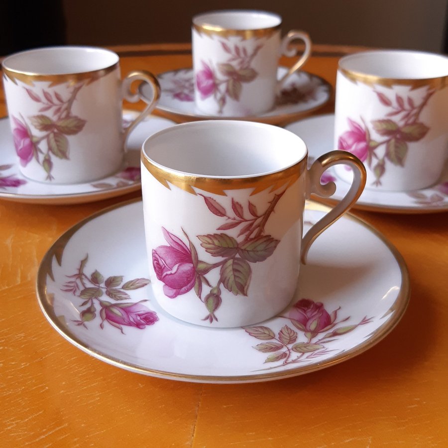 Hackefors fyra moccakoppar med rosa rosor kaffekoppar espresso