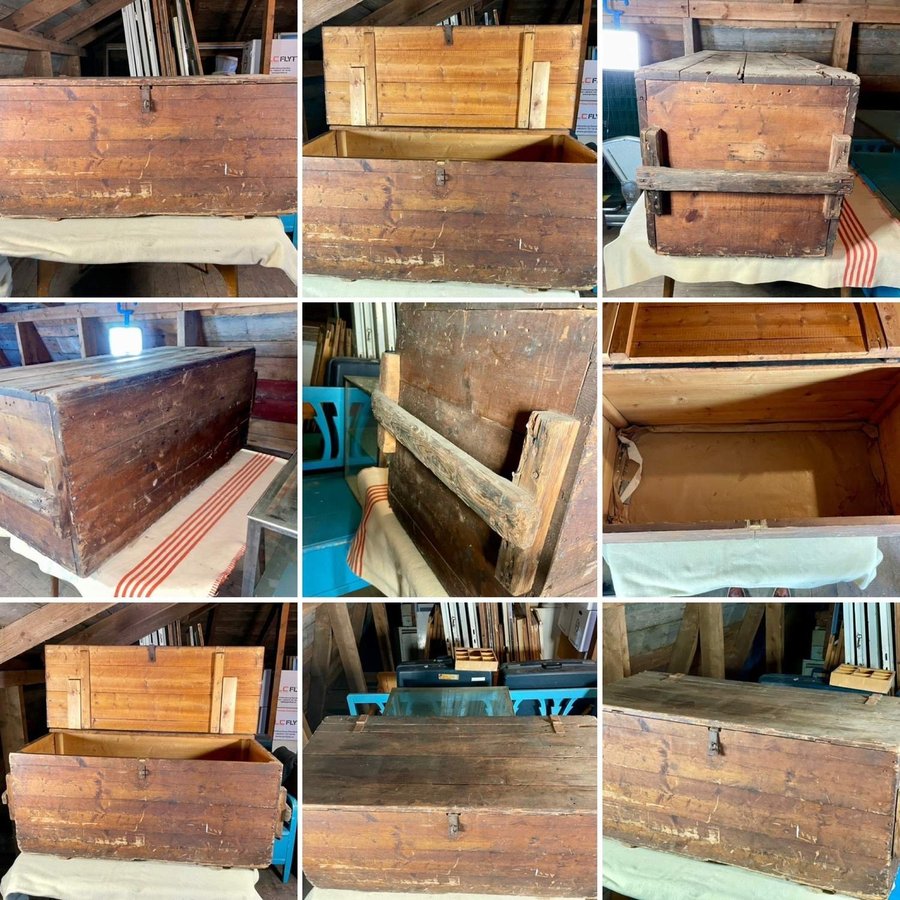 Stor äldre kista låda trålåda wood case chest bord