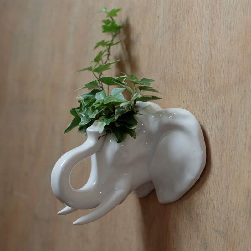 Elefant huvud liten blomkruka keramik mini väggkruka Julklapp present inredning