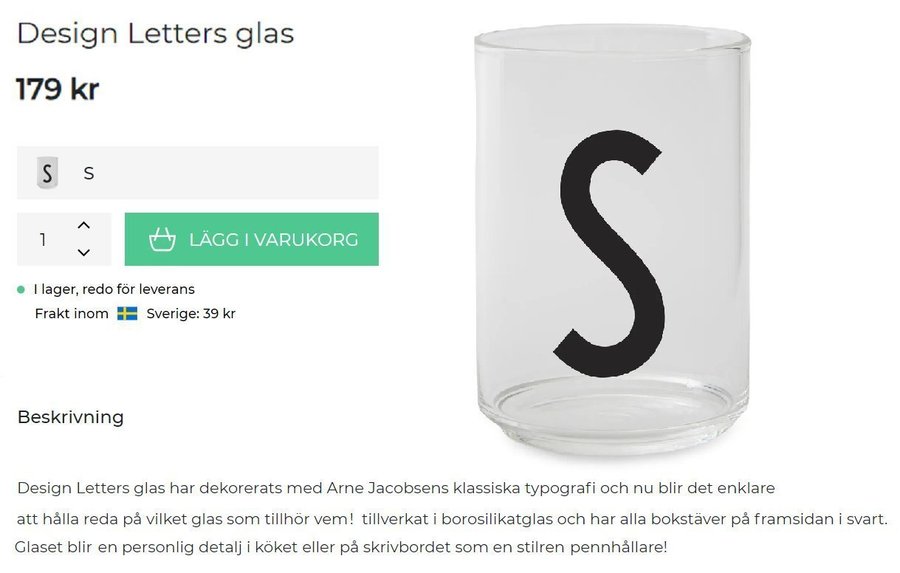 Design letters glas helt ny " S ", Arne Jacobsen