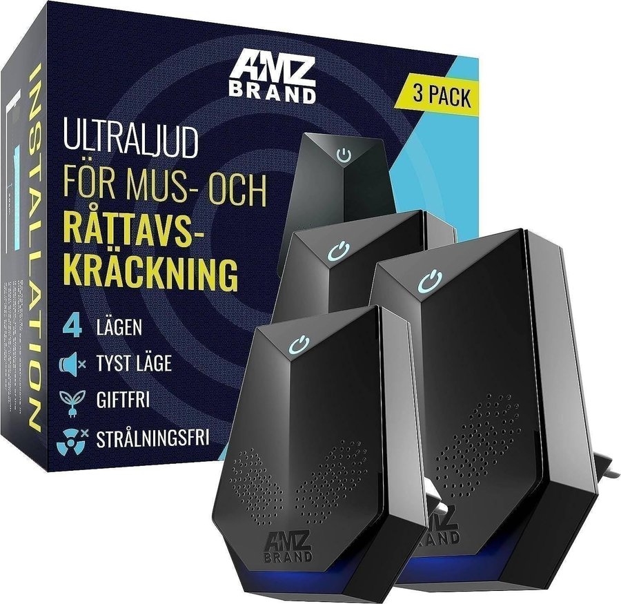 NYTT 2-pack ultraljud mus/rått avskräckning | 4-lägen | Tyst  strålningsfri!