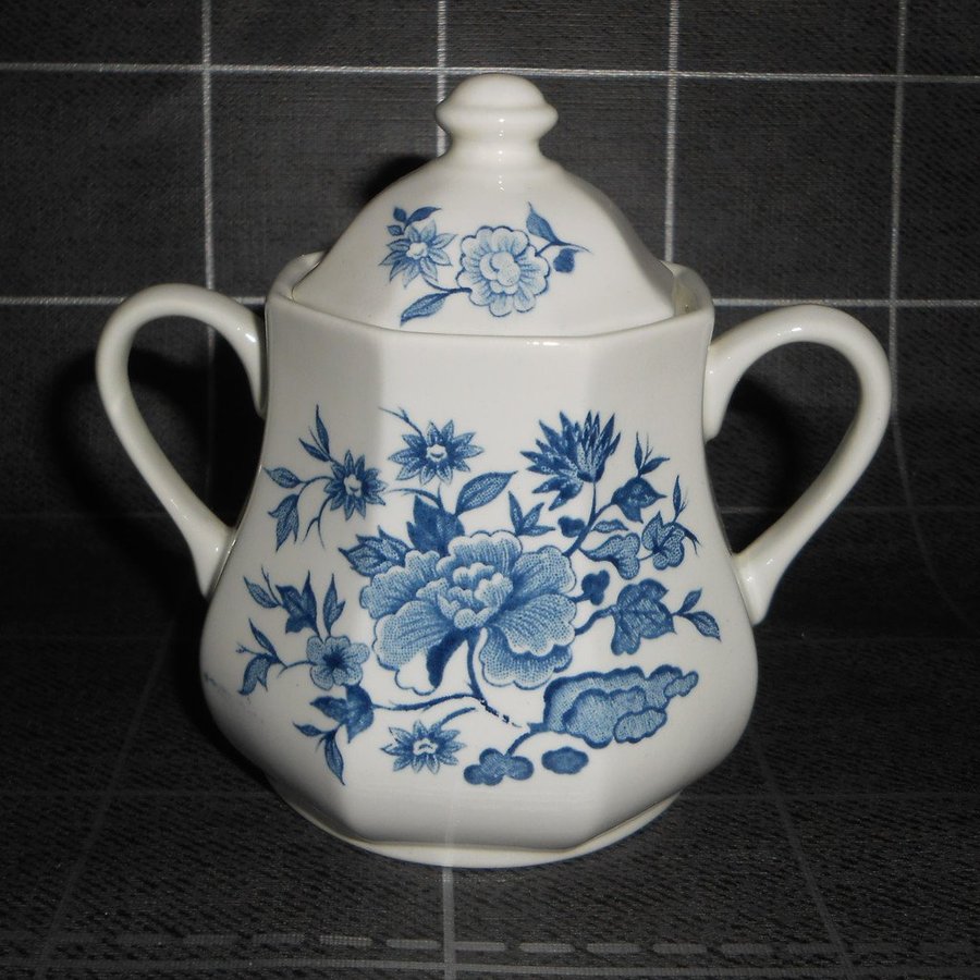 ***ENGELSK BLÅVIT SOCKERSKÅL OLD PEKIN ROYAL STAFFORDSHIRE***