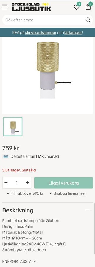 RUMBLE bordslampa i betong och mässing