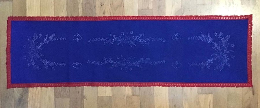 Broderi Retro Blå Julduk 28 x 96 cm Julmotiv Jul Sy Korsstygn Brodera själv DIY