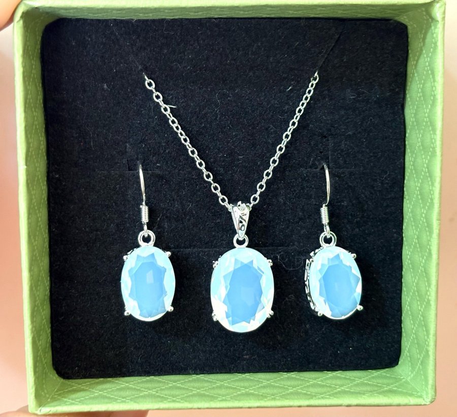 White opalite silver 925 necklace and earrings set- jewelry - stone queen