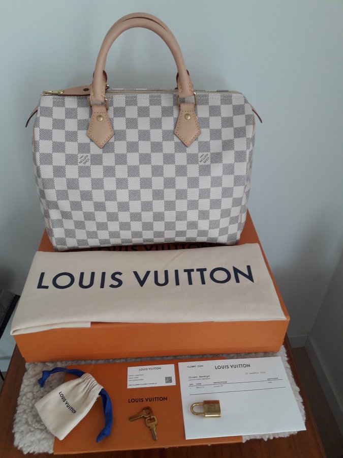 LOUIS VUITTON Väska Speedy 30 Damier Azur Canvas Nyskick Kvitto Nypris 18 400 kr