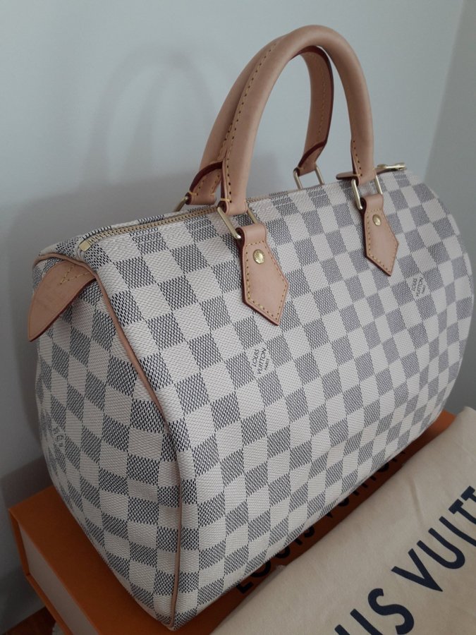 LOUIS VUITTON Väska Speedy 30 Damier Azur Canvas Nyskick Kvitto Nypris 18 400 kr