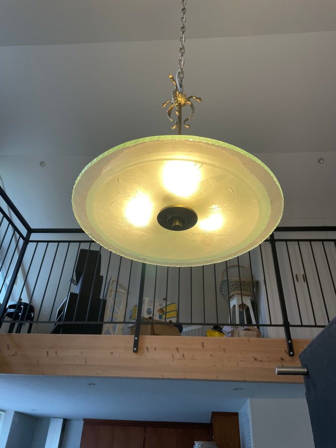 Art deco plafond plafondlampa TAKLAMPA skärm av råglas etsad dekor-fåglar