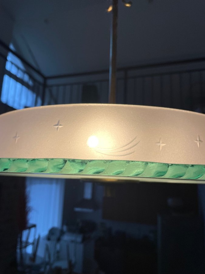 Art deco plafond plafondlampa TAKLAMPA skärm av råglas etsad dekor-fåglar