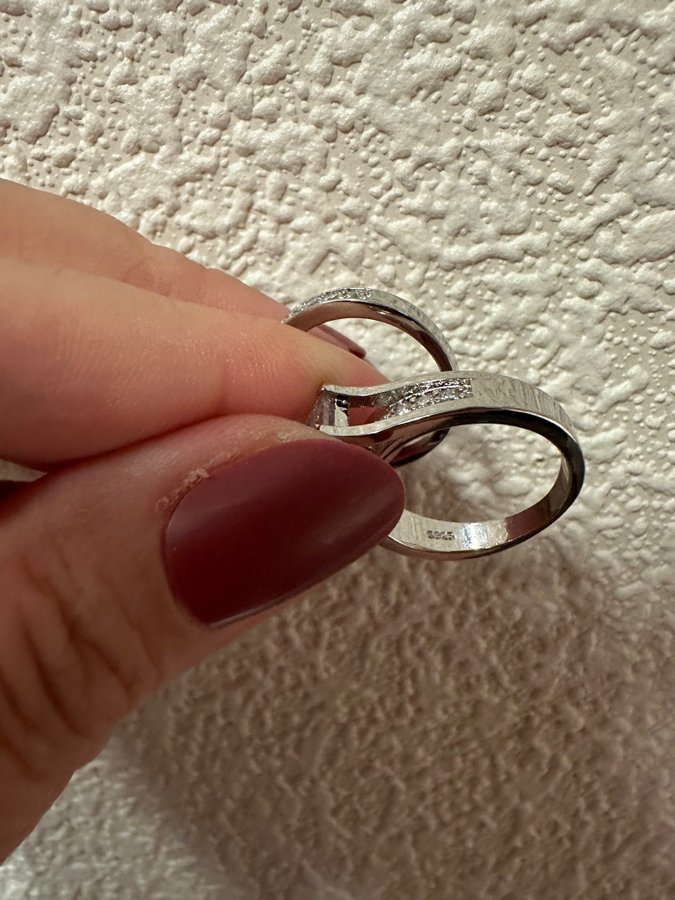 2 st. set nya ringar i sterling silver 925 pläterade stämplade ring str. 18mm