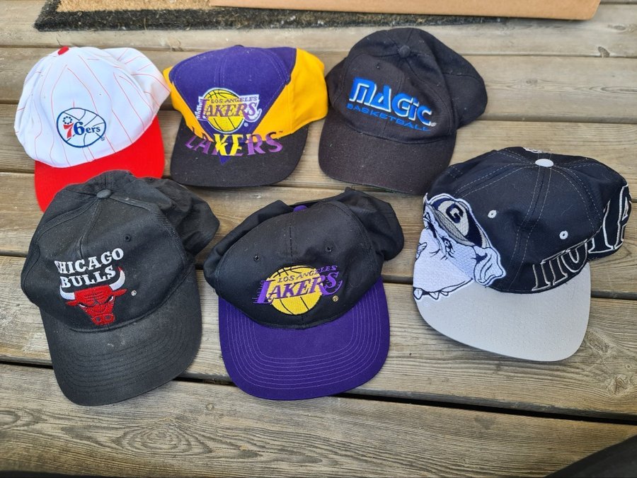 6 st Basket keps original 80 tal vintage LAKERS 76ers Chicago Bulls Magic George