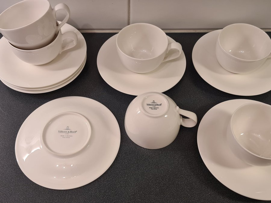 Villeroy  Boch New Cottage 6 x kaffekoppar med fat vita