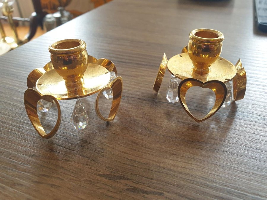 3 st miniatyr ljusstakar i guldpläterad metall