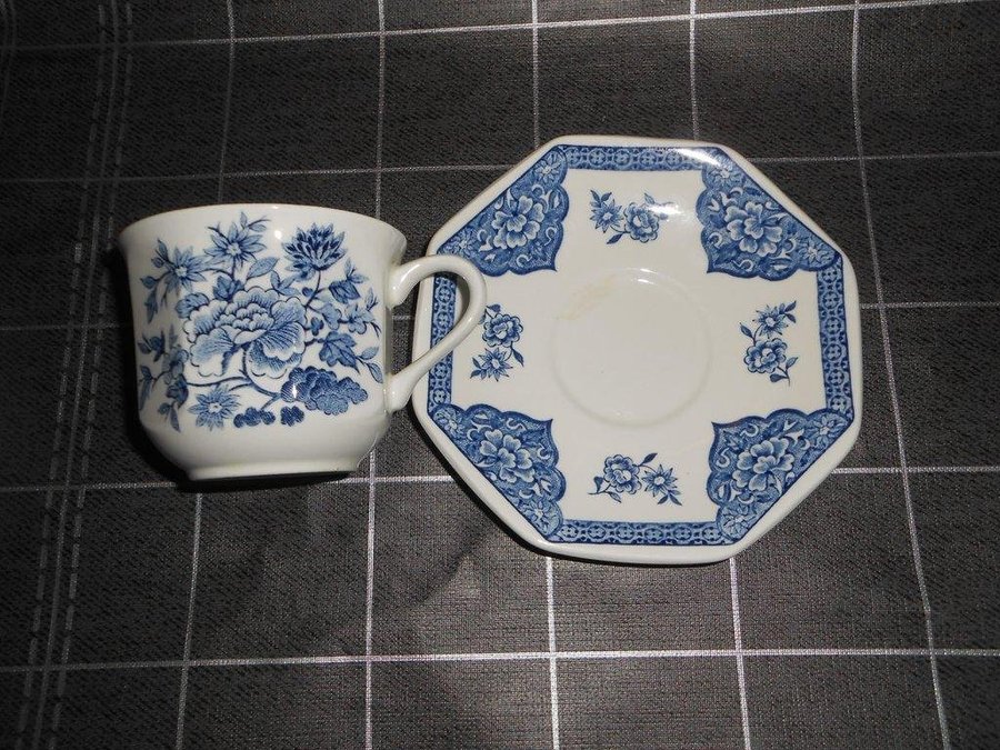 ***TVÅ ENGELSKA BLÅVITA KAFFEKOPPAR OLD PEKIN ROYAL STAFFORDSHIRE***