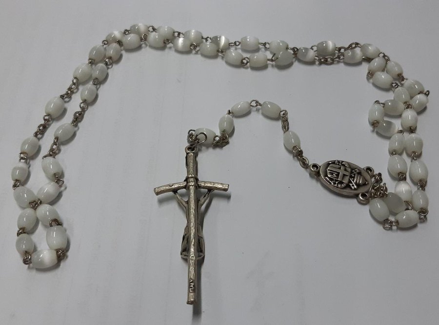 Handmade Rosary Religiöst radband Vit med Jesus Kristus