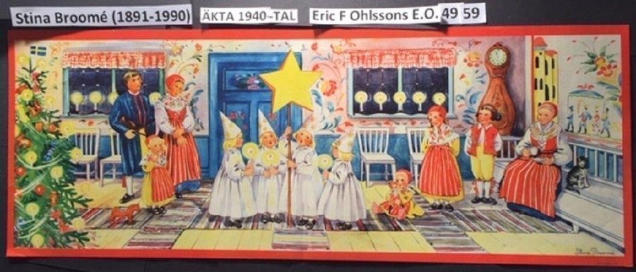 STINA BROOMÉ: Stjärngossar EO4959 Äkta år 1949 Pappersbonad81x32cm