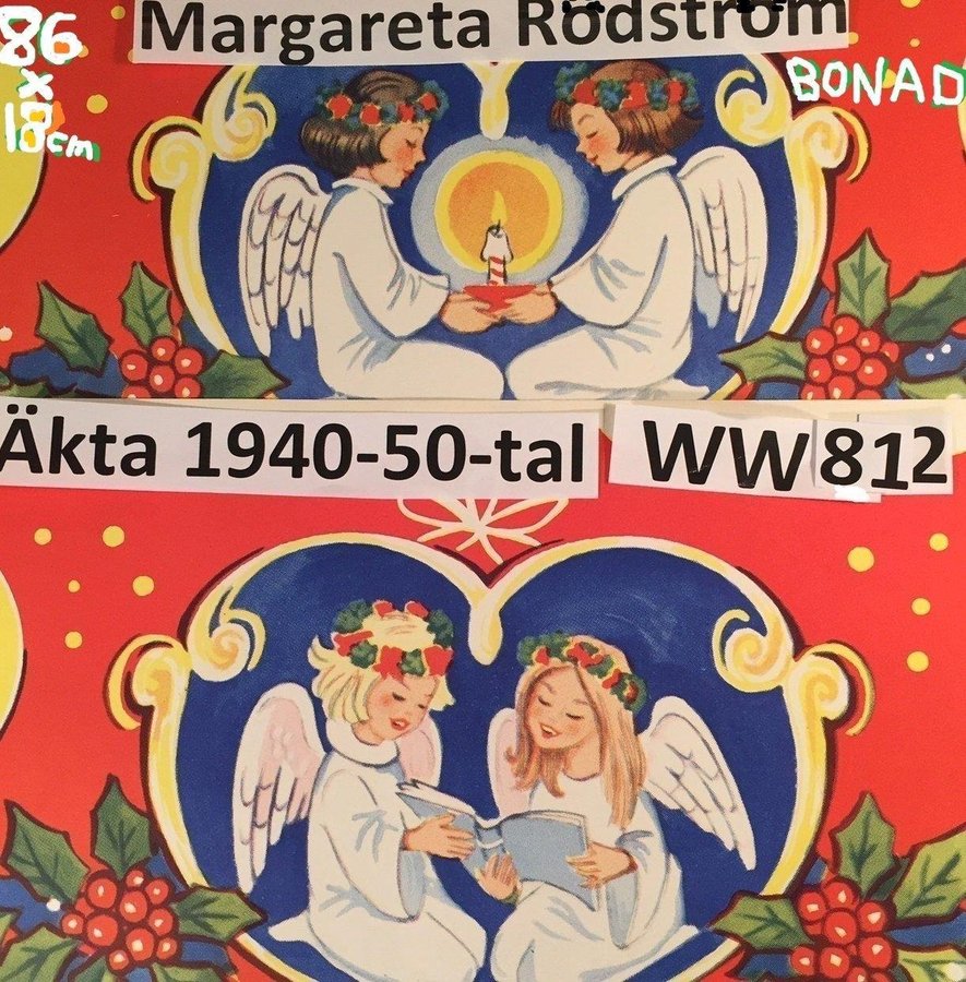 Margareta Rödström-BONAD: Ängel-ljus-hjärtan 1940-50-tal Pappersbonad86x18cm