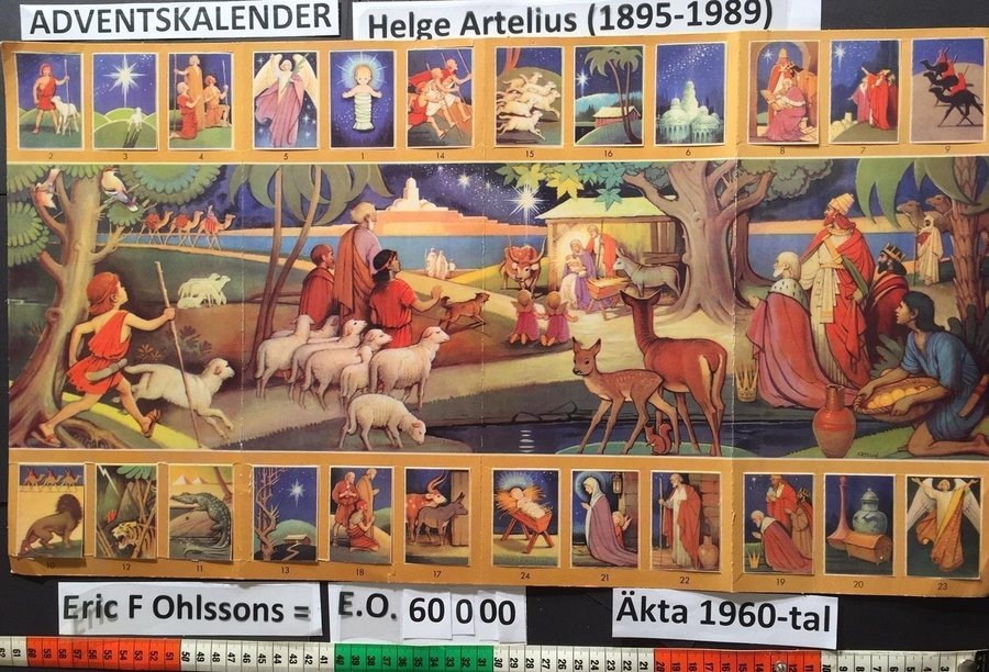 HELGE ARTELIUS: JÄTTE-ADVENTSKALENDER för genomlysningEO60000=år 1960 60x35cm