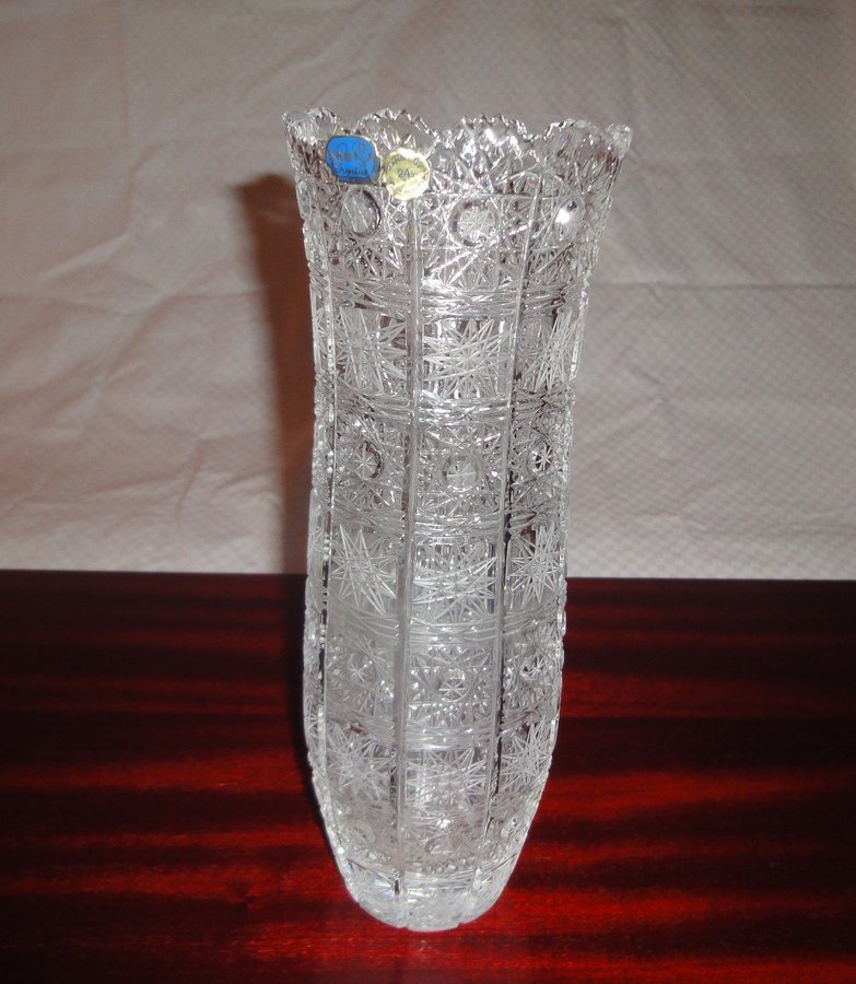 Beautiful large vase Bohemia cut crystal “Cold Flower” 27 cm