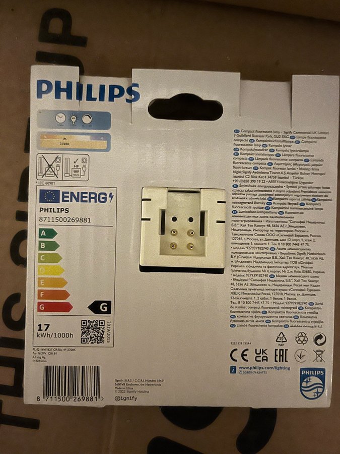 Lysrör Philips PL-Q 4 pin 16w/827 Vit helt nya