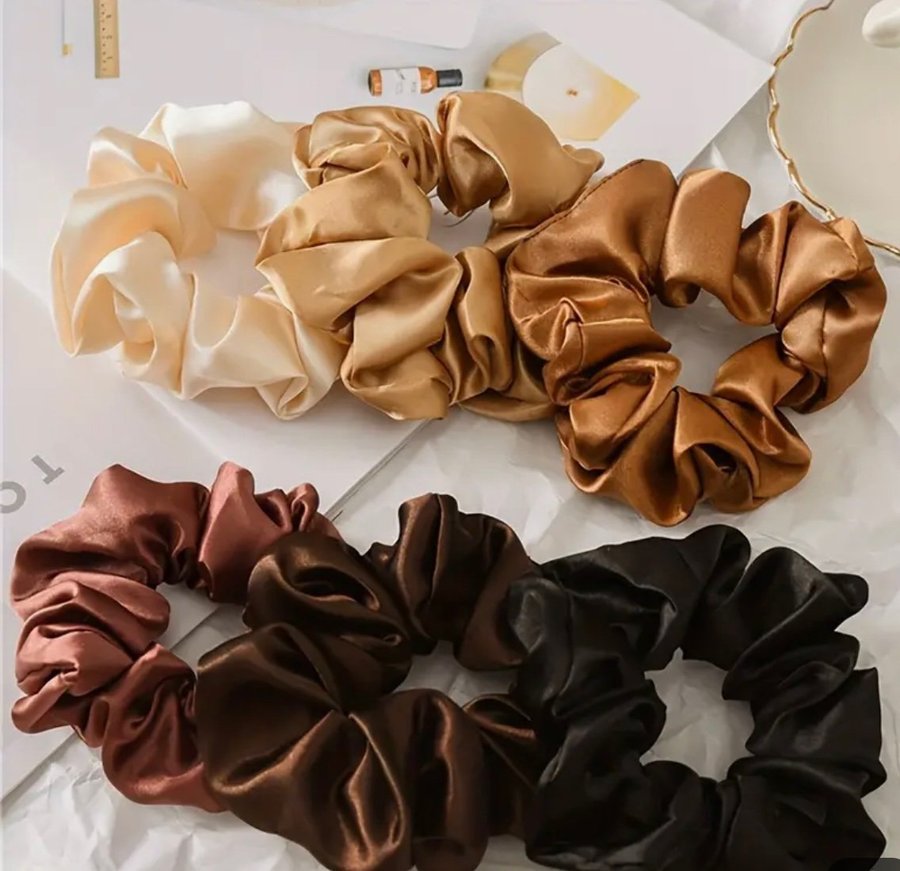 6 Satin scrunchies i olika färger