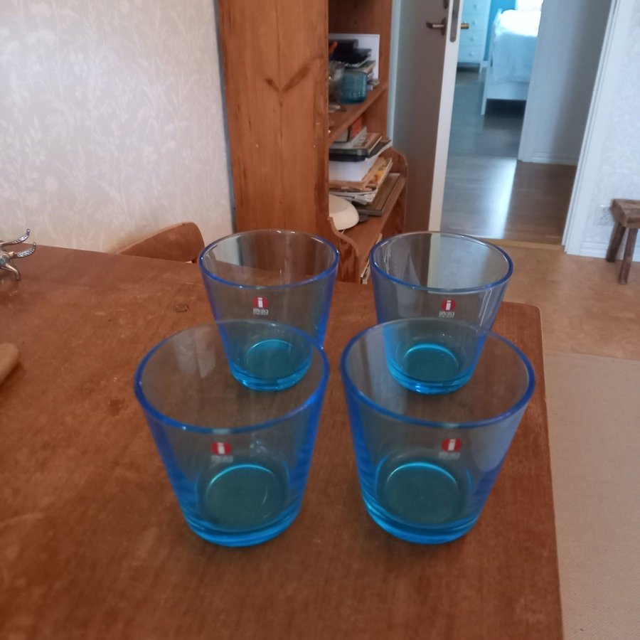 4 st. blå Iittala glas Kaj Franck