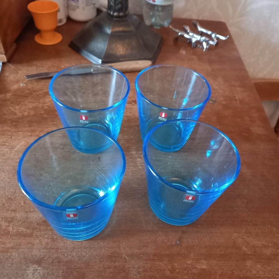 4 st. blå Iittala glas Kaj Franck