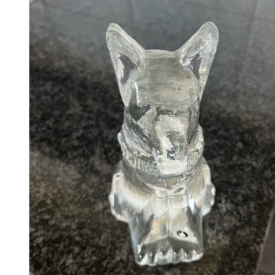 Pukeberg Glasbruk Glasfigur Hund Tung Skulptur Glasdjur Etikett H 165 cm Fin