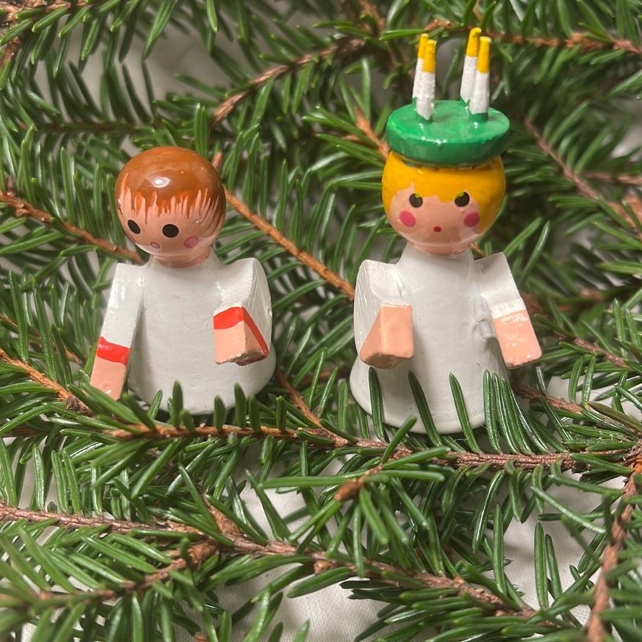 Antik Lucia trä figurer luciatåg jul jultomte