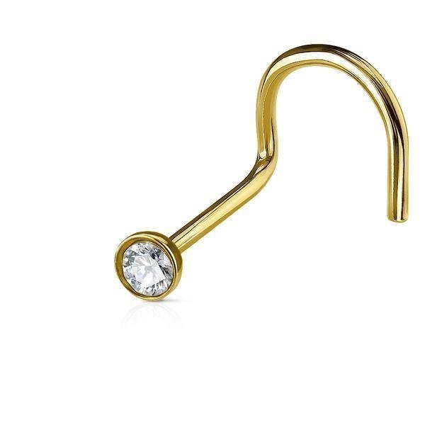 1 Skrubar näspiercing i Guldplätärad stål 2.5mm "Pres Fit" Vit CZ