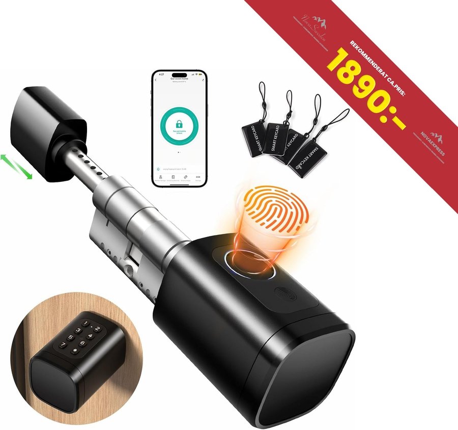 NYTT iCARE Dörrlås Fingeravtryck Smart Lock | RFID - WiFI- Bluetooth- USB C