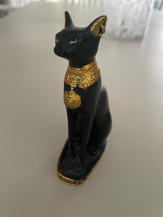 Egyptisk svart kattstatyett sfinx sphynx katt kattfigurin vintage