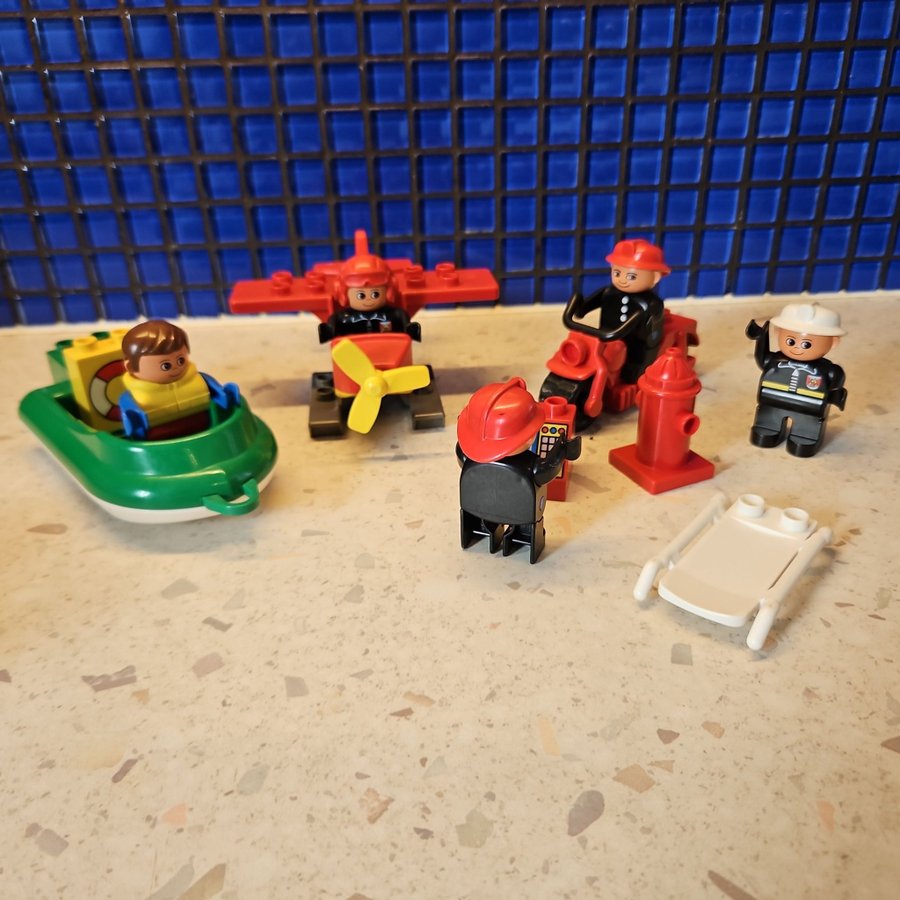 Lego Duplo lego figur Räddningsfordon flygplan båt rescue brandmän