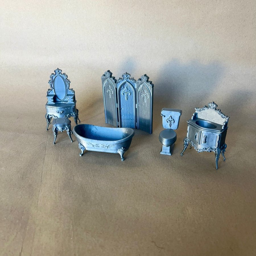 Dockskåpsmöbler badrumsset - Bathroom Set Lundbyskalan 1:18 (Ej äkta Lundby)