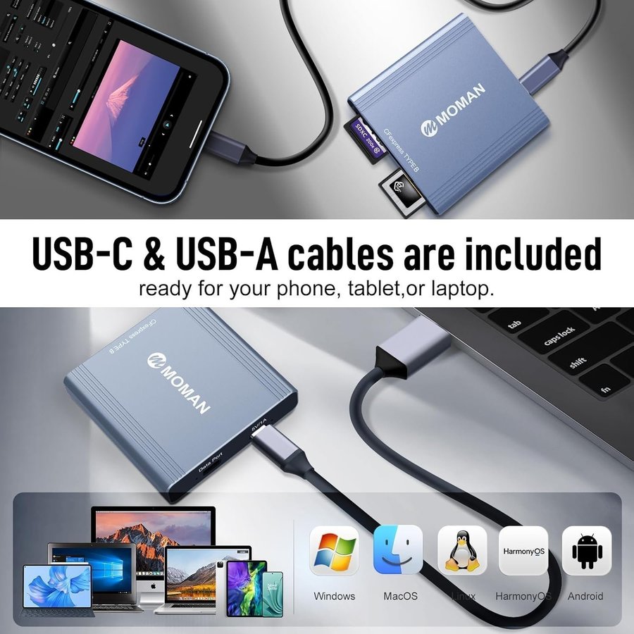 - NY - Minneskortläsare 4 in 1. USB + USB-C