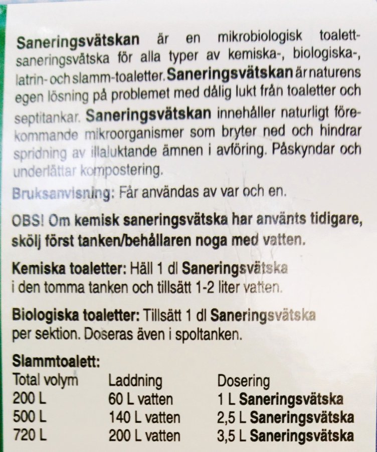 " Kemgrossisten " 5 l Mikrobiologisk Saneringsvätska till Toaletter