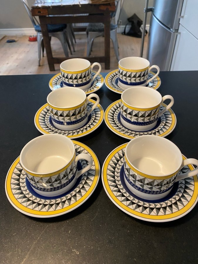 6 st Fina Kaffekoppar med fat Retro mönster Trio