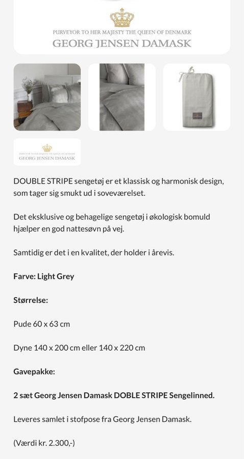 Georg Jensen Damask DOUBLE STRIPE Sengelinned - Lysegrå