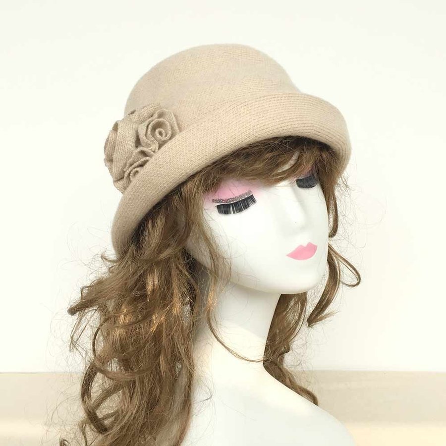 Winter Hat, Women Wool Blend Bucket Hat, Cloche Hat, Beige Cap, Fisherman hat