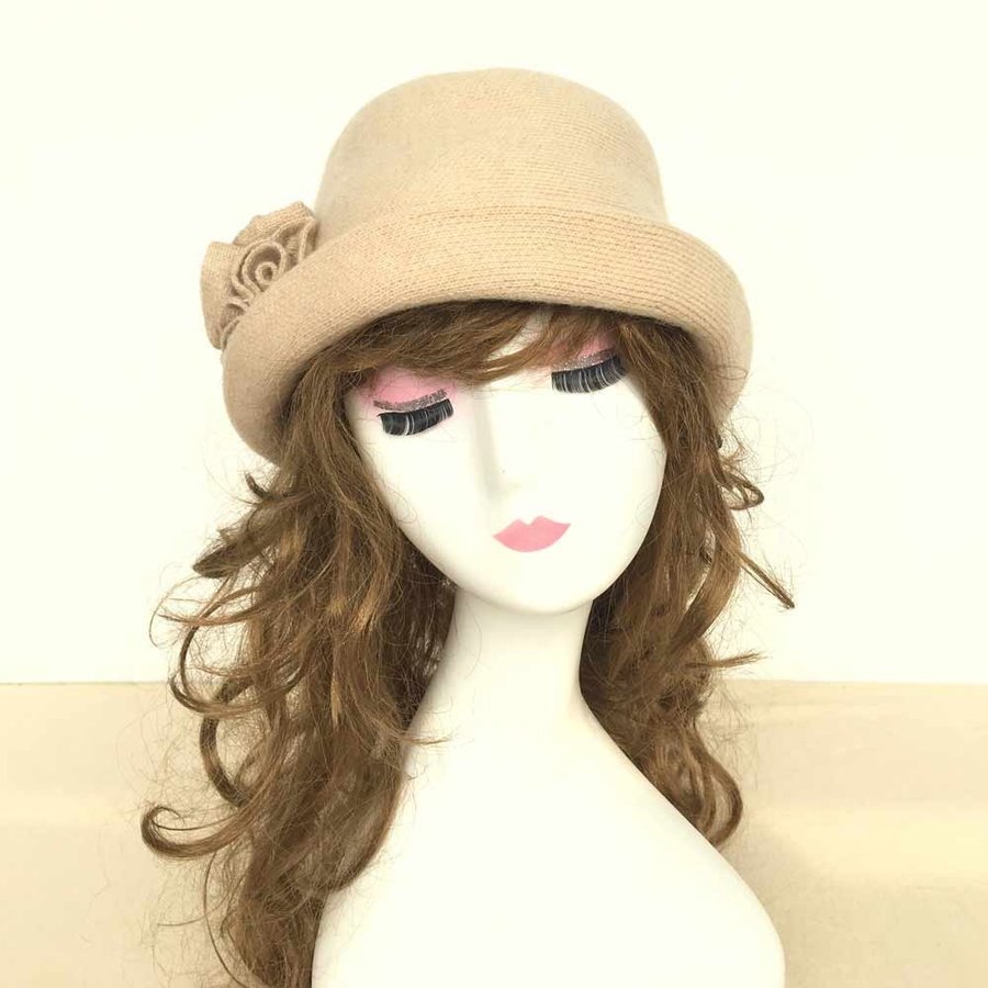 Winter Hat, Women Wool Blend Bucket Hat, Cloche Hat, Beige Cap, Fisherman hat