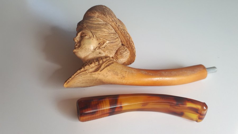 Antik Merskum Ryge Pibe. Hand-Cut Smoking Pipe. Meerschaum. Röker Pipa. Rygepibe