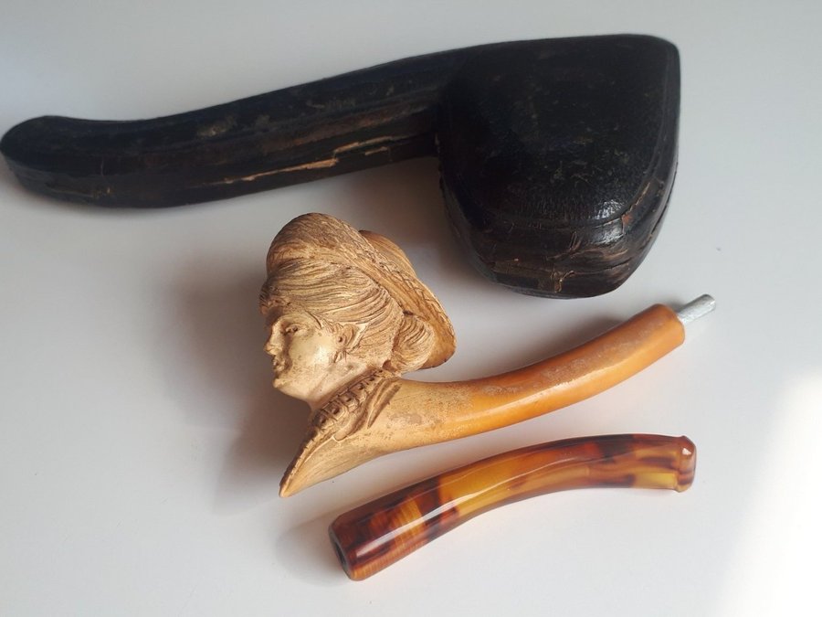 Antik Merskum Ryge Pibe. Hand-Cut Smoking Pipe. Meerschaum. Röker Pipa. Rygepibe