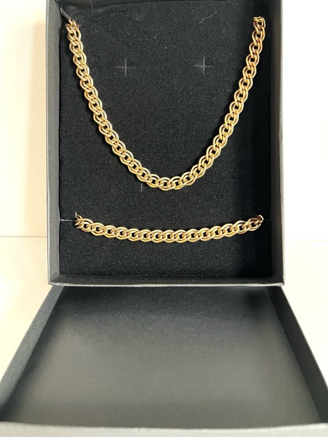 18k Guldplätering, set, Halsband och armband. 42/18 cm.