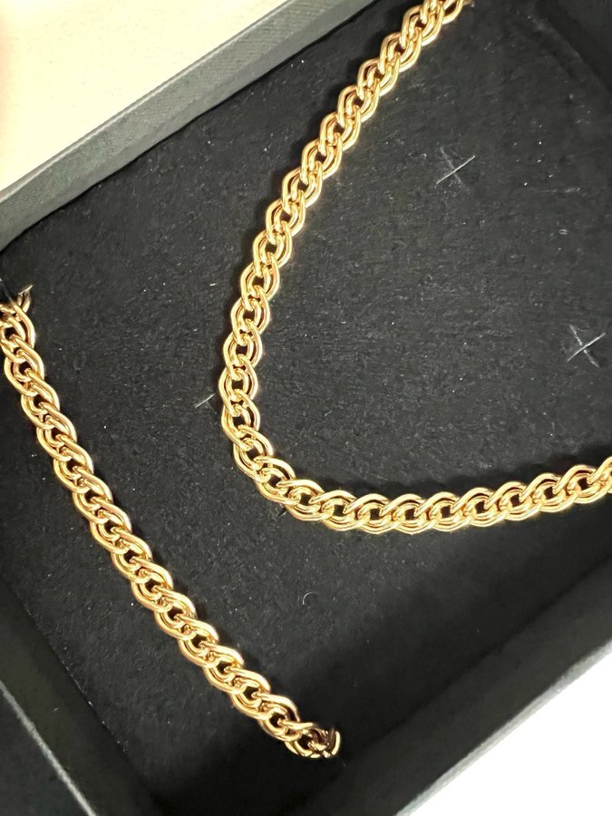 18k Guldplätering, set, Halsband och armband. 42/18 cm.