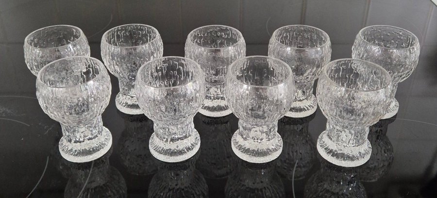 9 snapsglas likörglas shotglas Iittala "KEKKERIT" Design Timo Sarpaneva retro