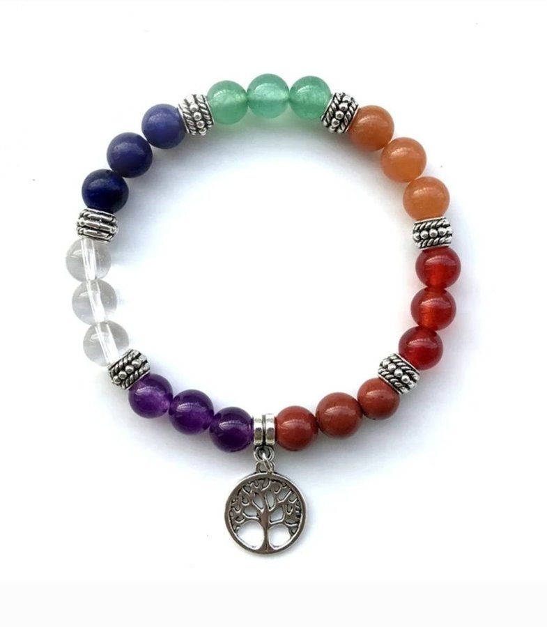 JÄTTEFINT ELASTISKT TREE OF LIFE CHAKRA ARMBAND 100% ÄKTA ÄDELSTENAR NYTT