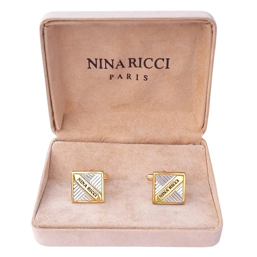 Nina Ricci Cufflinks Gold Plated/SilverPlated Rare Vintage 80s Jewelry + Box